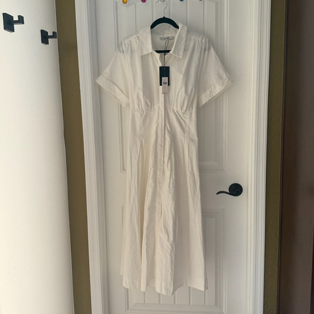 Aureta Anthropologie White Linen Midi Dress